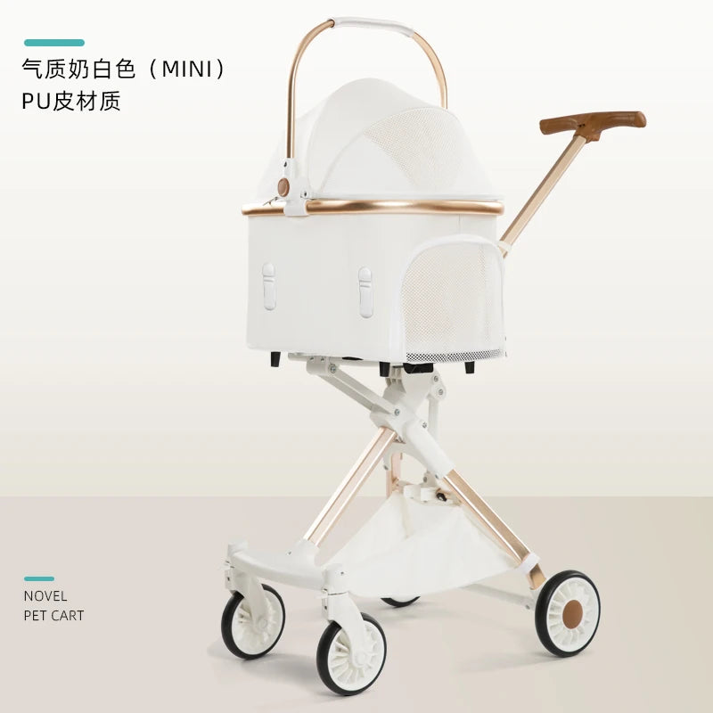 Ultralight Foldable Pet Stroller – 4-Wheel Pet Cart for Cats & Small Dogs up to 15KG