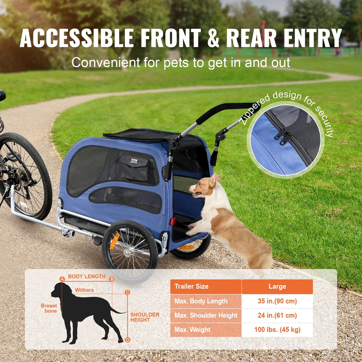 2-in-1 Dog Bike Trailer & Pet Stroller – Heavy-Duty 100 lbs Carrier with Wheels, Coupler, Reflectors & Safety Flag