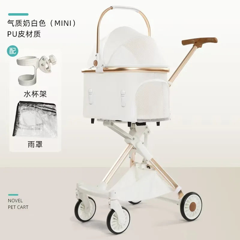 Ultralight Foldable Pet Stroller – 4-Wheel Pet Cart for Cats & Small Dogs up to 15KG