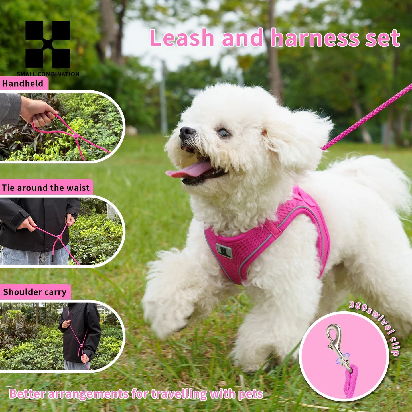 Adjustable Dog Harness & Leash Set – Reflective Vest for Small & Medium Dogs, Puppies & Cats