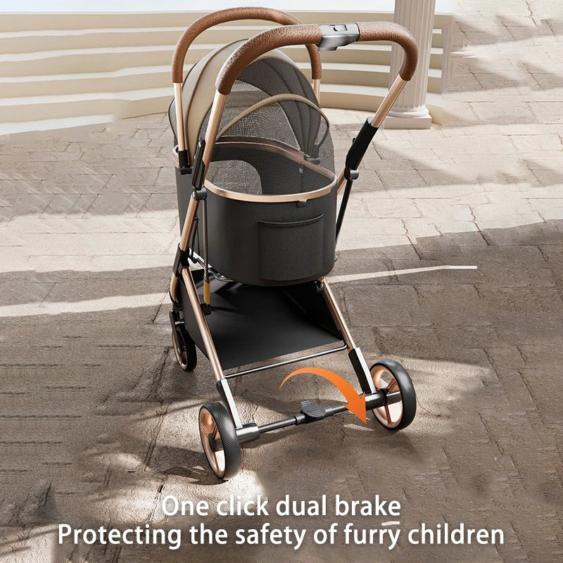 Premium Dog Stroller – Detachable Luxury Pet Carrier with Aluminum Alloy Frame & Dual Brake System