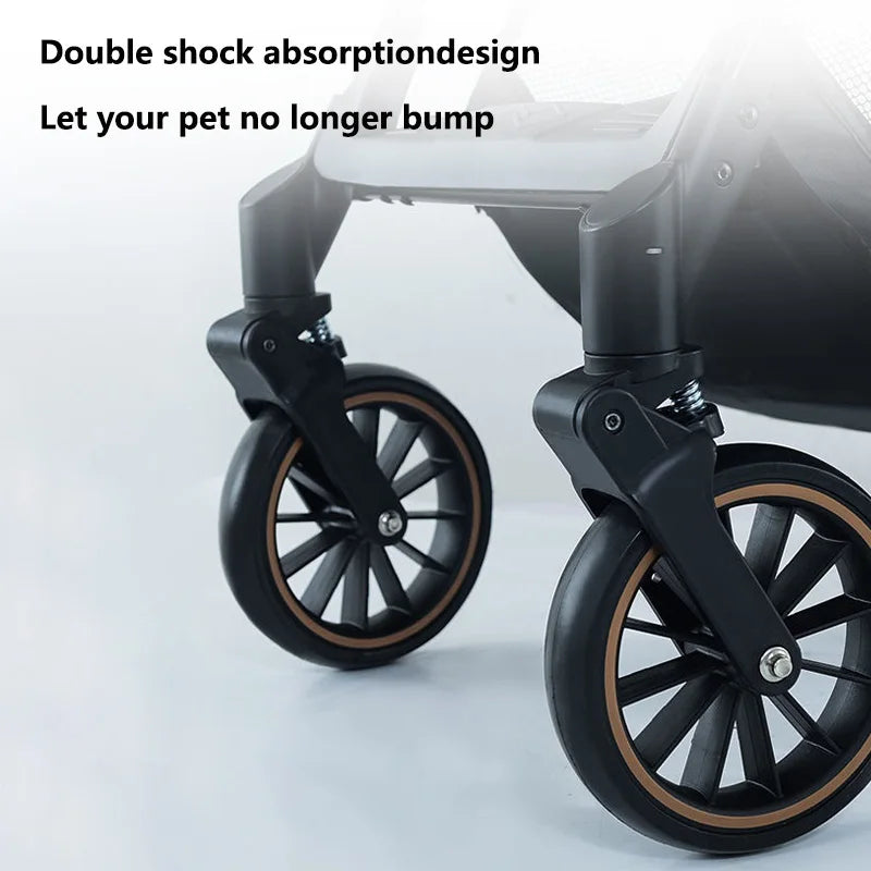 Automatic Folding Pet Stroller – Carbon Steel Frame, Detachable Basket & Dual Shock Absorption for Dogs and Cats