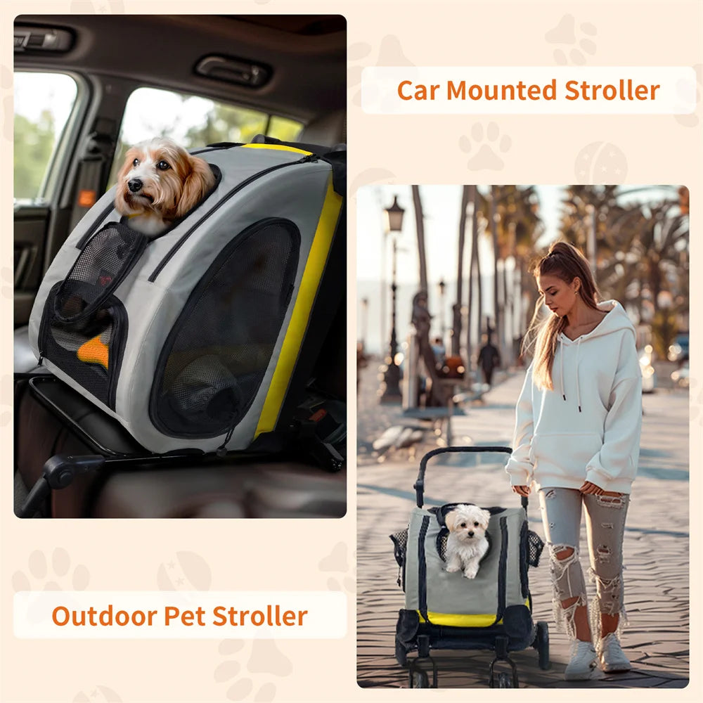 2-in-1 Folding Portable Pet Stroller & Travel Crate – Collapsible Dog Pushchair and Car Seat for Small Dogs & Cats