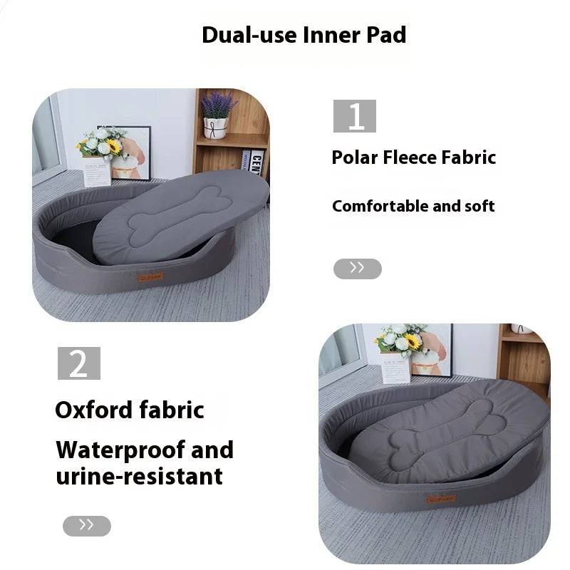 Square Dog Bed for Large Dogs – Waterproof, Anti-Mite, Washable Pet Sofa & Kennel Bed with Inner Pad