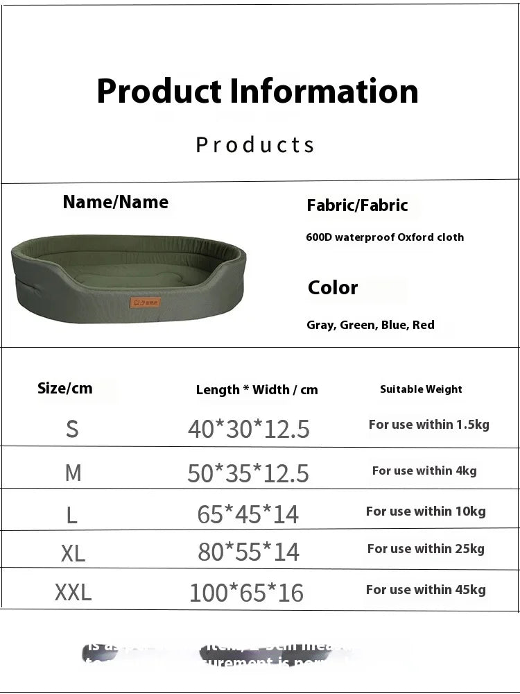 Square Dog Bed for Large Dogs – Waterproof, Anti-Mite, Washable Pet Sofa & Kennel Bed with Inner Pad