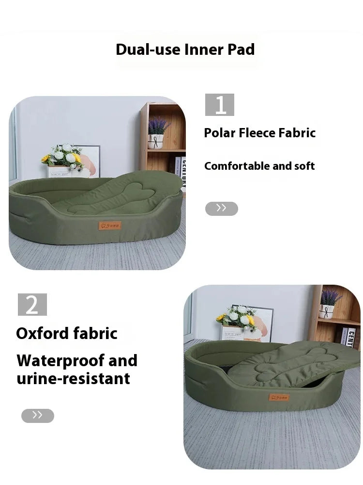 Square Dog Bed for Large Dogs – Waterproof, Anti-Mite, Washable Pet Sofa & Kennel Bed with Inner Pad