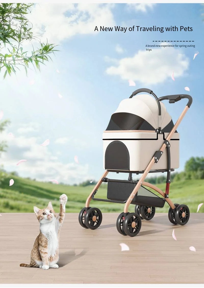 Detachable Pet Outdoor Stroller – Lightweight & Foldable Dog and Cat Cart with Removable Bed and Carry Bag