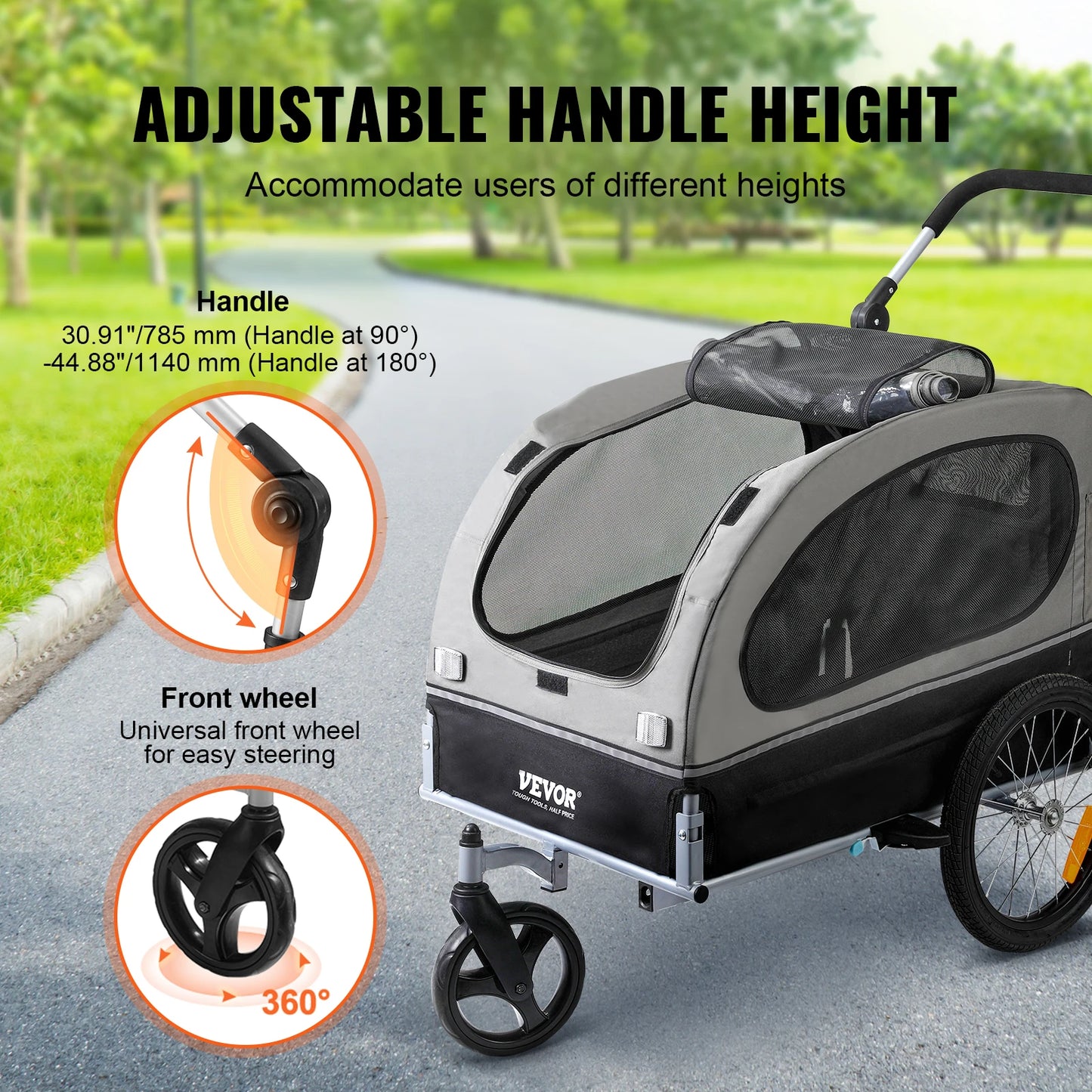 2-in-1 Pet Stroller & Dog Bike Trailer – Heavy-Duty 40kg Capacity, Foldable Wagon with Reflectors & Bicycle Coupler