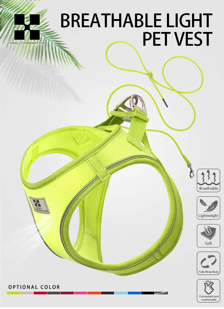 Adjustable Dog Harness & Leash Set – Reflective Vest for Small & Medium Dogs, Puppies & Cats