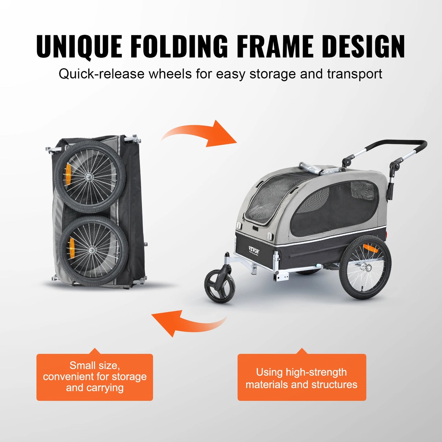 2-in-1 Pet Stroller & Dog Bike Trailer – Heavy-Duty 40kg Capacity, Foldable Wagon with Reflectors & Bicycle Coupler