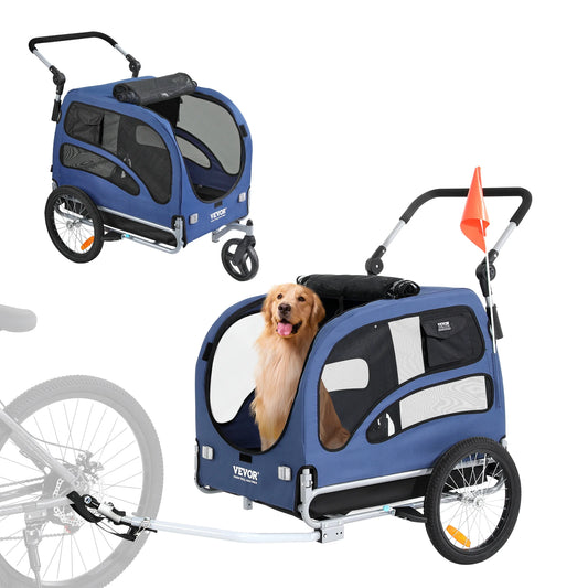 2-in-1 Dog Bike Trailer & Pet Stroller – Heavy-Duty 100 lbs Carrier with Wheels, Coupler, Reflectors & Safety Flag