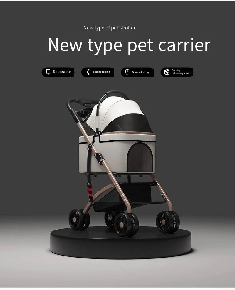 Detachable Pet Outdoor Stroller – Lightweight & Foldable Dog and Cat Cart with Removable Bed and Carry Bag