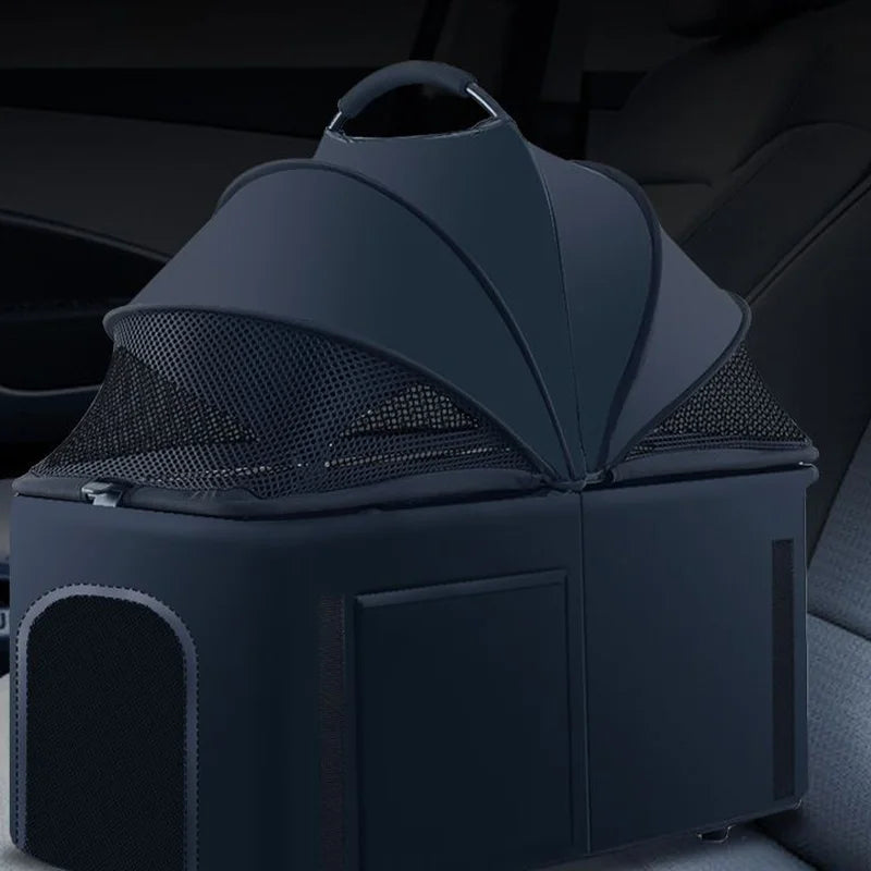 Automatic Folding Pet Stroller – Carbon Steel Frame, Detachable Basket & Dual Shock Absorption for Dogs and Cats