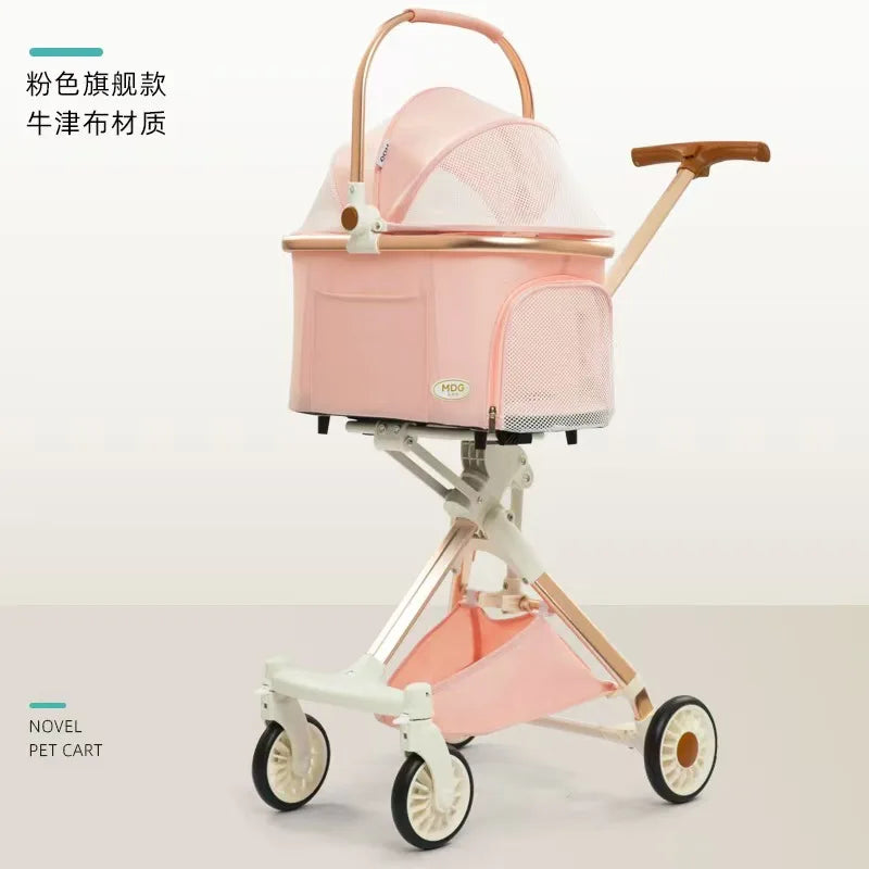 Ultralight Foldable Pet Stroller – 4-Wheel Pet Cart for Cats & Small Dogs up to 15KG