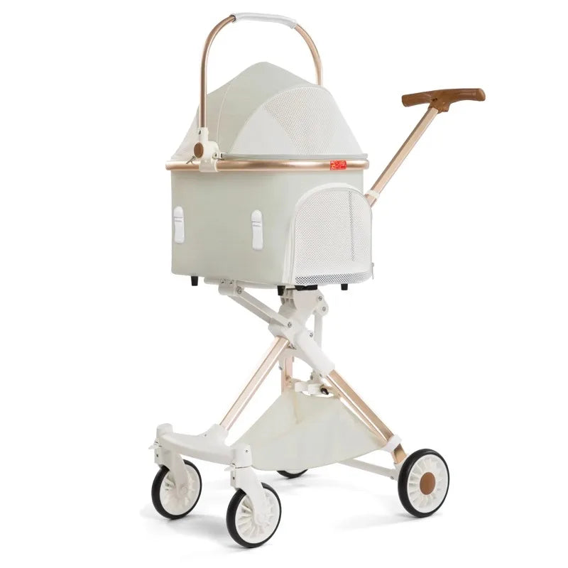 Ultralight Foldable Pet Stroller – 4-Wheel Pet Cart for Cats & Small Dogs up to 15KG