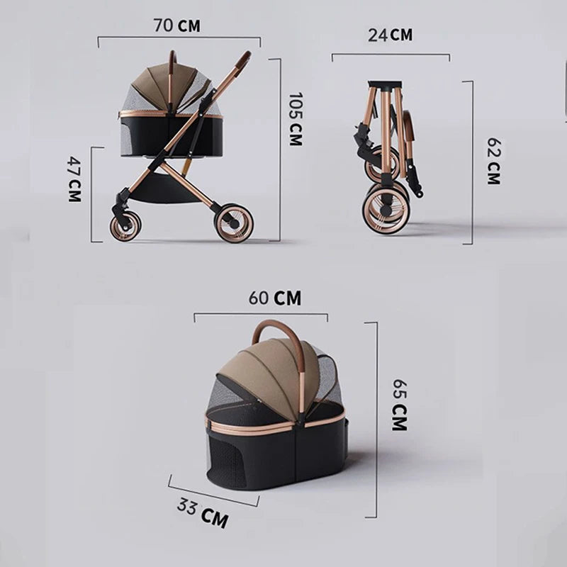 Premium Dog Stroller – Detachable Luxury Pet Carrier with Aluminum Alloy Frame & Dual Brake System