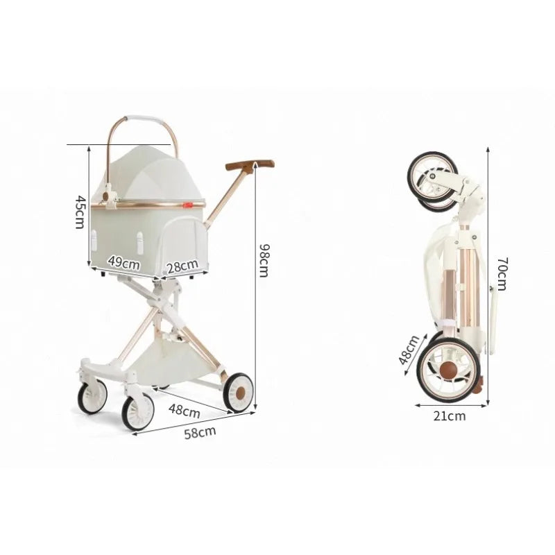 Ultralight Foldable Pet Stroller – 4-Wheel Pet Cart for Cats & Small Dogs up to 15KG