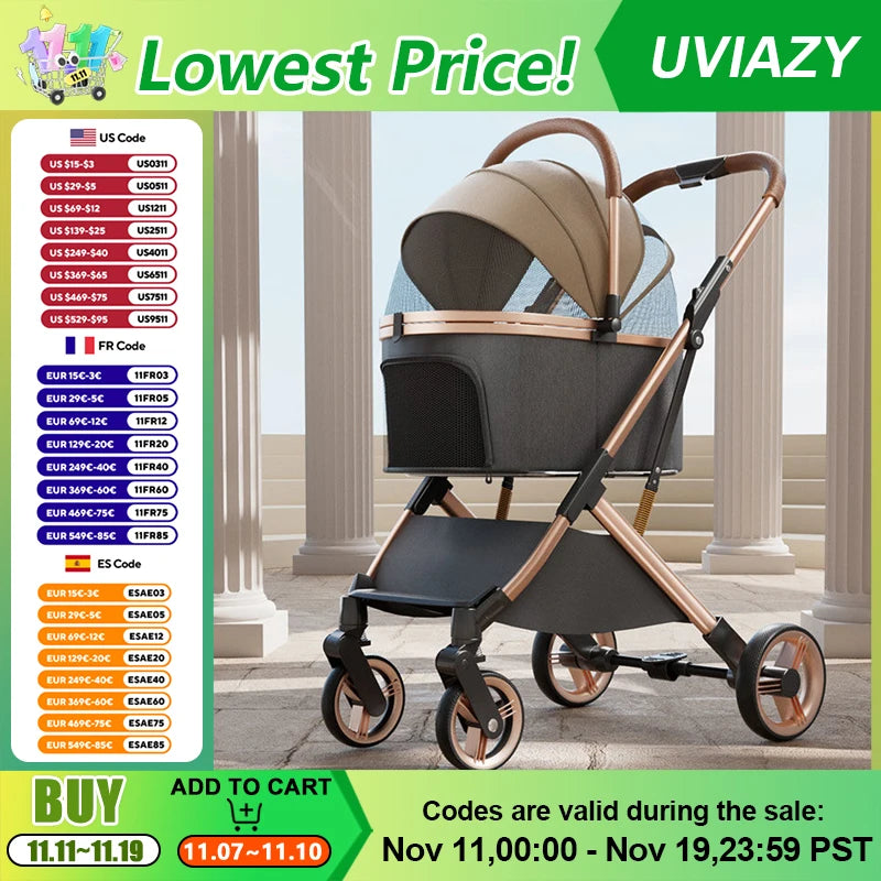 Premium Dog Stroller – Detachable Luxury Pet Carrier with Aluminum Alloy Frame & Dual Brake System