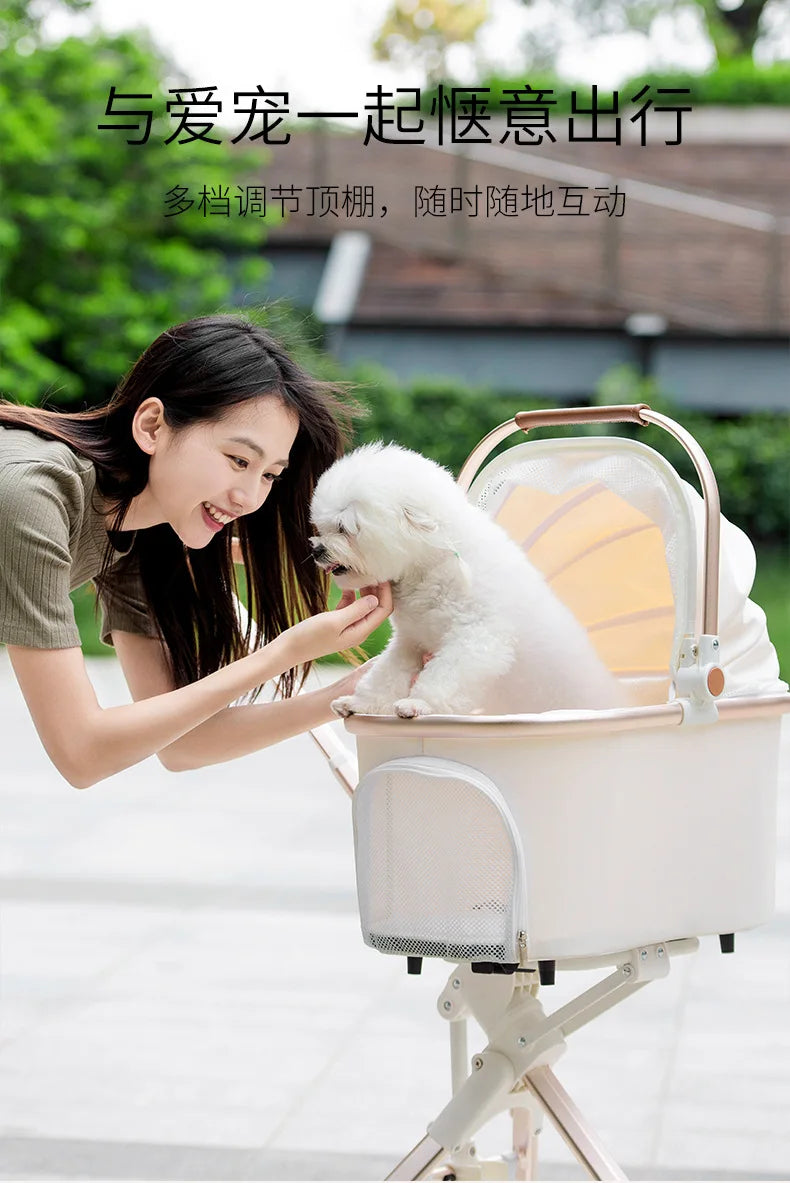 Ultralight Foldable Pet Stroller – 4-Wheel Pet Cart for Cats & Small Dogs up to 15KG