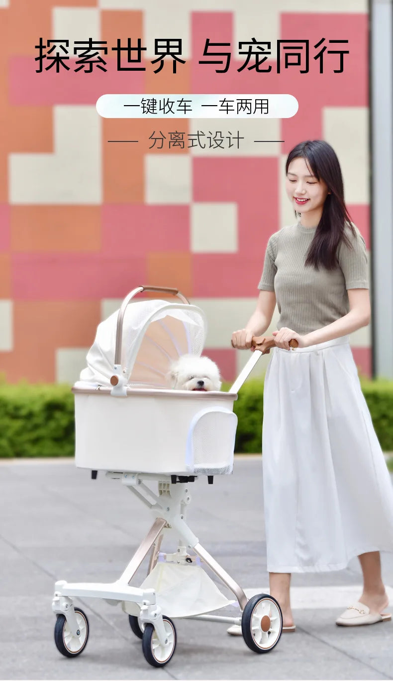 Ultralight Foldable Pet Stroller – 4-Wheel Pet Cart for Cats & Small Dogs up to 15KG