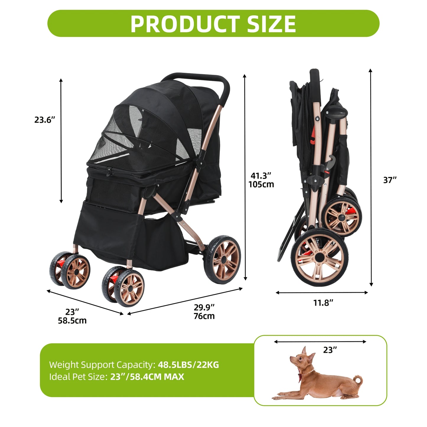 YITAHOME Foldable Dog Stroller for Small & Medium Dogs – Reversible Handle, Mesh Windows, Cup Holder, 360° EVA Wheels & Brakes