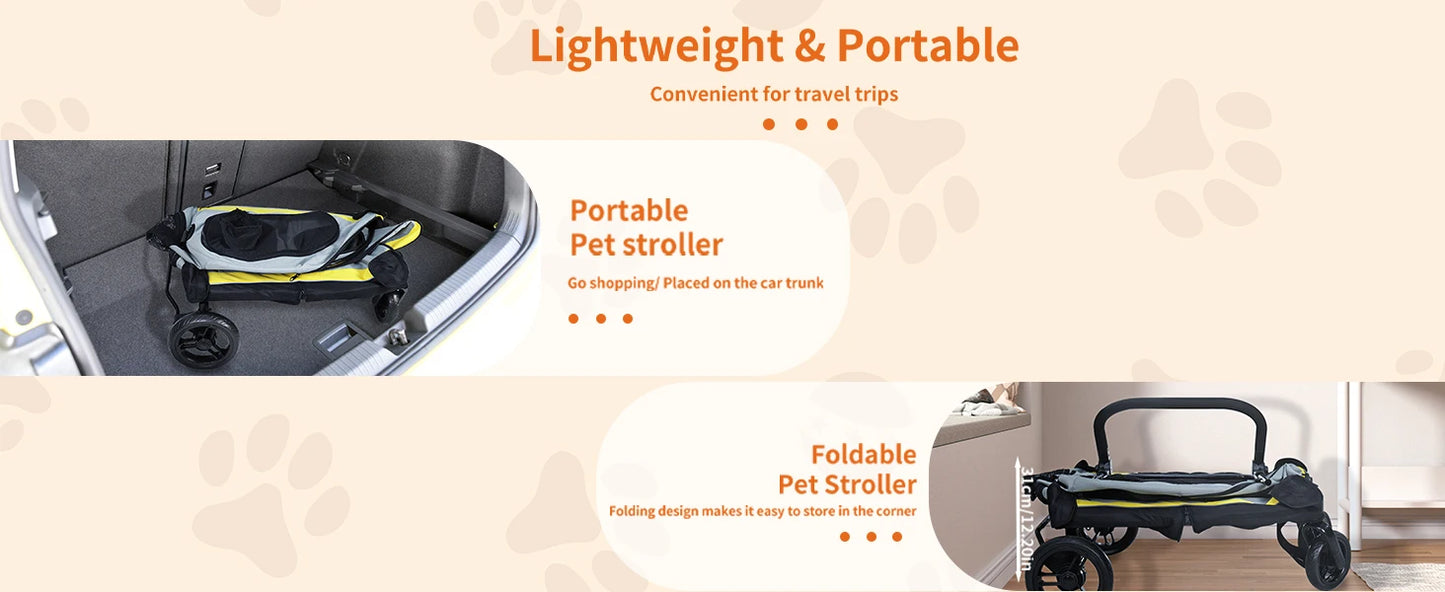 2-in-1 Folding Portable Pet Stroller & Travel Crate – Collapsible Dog Pushchair and Car Seat for Small Dogs & Cats