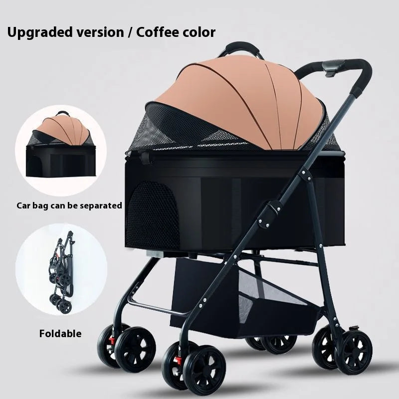 Automatic Folding Pet Stroller – Carbon Steel Frame, Detachable Basket & Dual Shock Absorption for Dogs and Cats