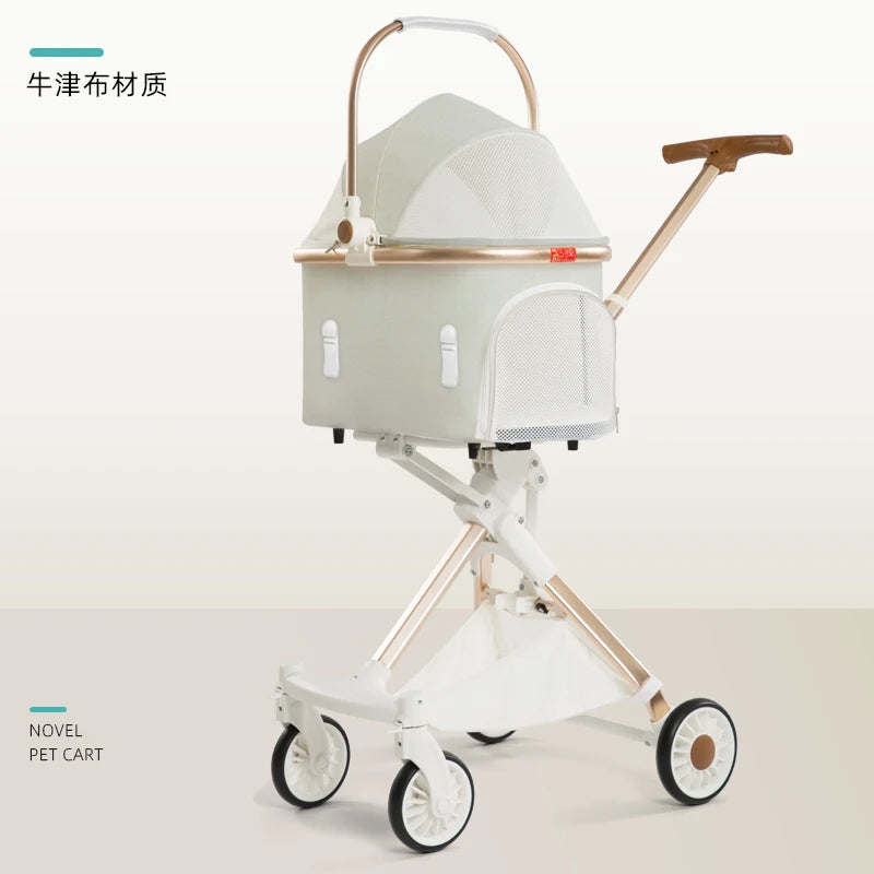 Ultralight Foldable Pet Stroller – 4-Wheel Pet Cart for Cats & Small Dogs up to 15KG
