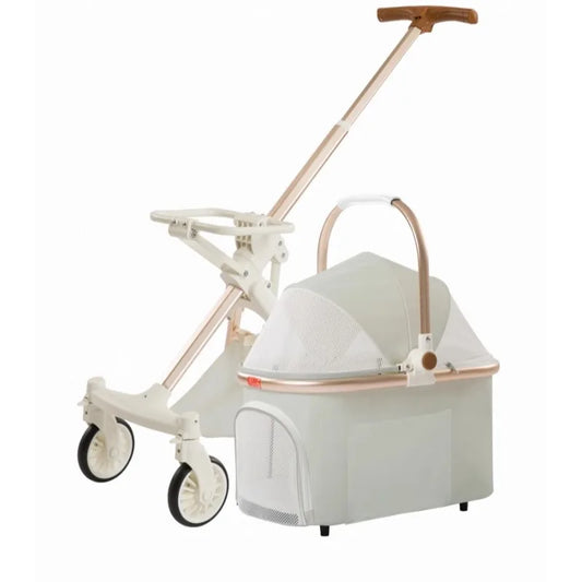 Ultralight Foldable Pet Stroller – 4-Wheel Pet Cart for Cats & Small Dogs up to 15KG
