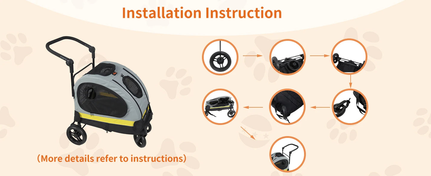 2-in-1 Folding Portable Pet Stroller & Travel Crate – Collapsible Dog Pushchair and Car Seat for Small Dogs & Cats