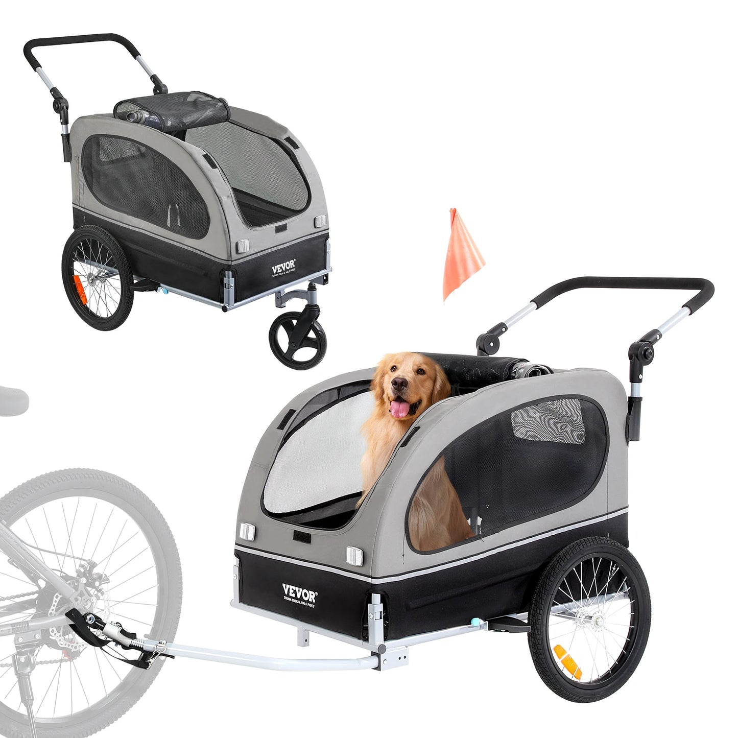 2-in-1 Pet Stroller & Dog Bike Trailer – Heavy-Duty 40kg Capacity, Foldable Wagon with Reflectors & Bicycle Coupler