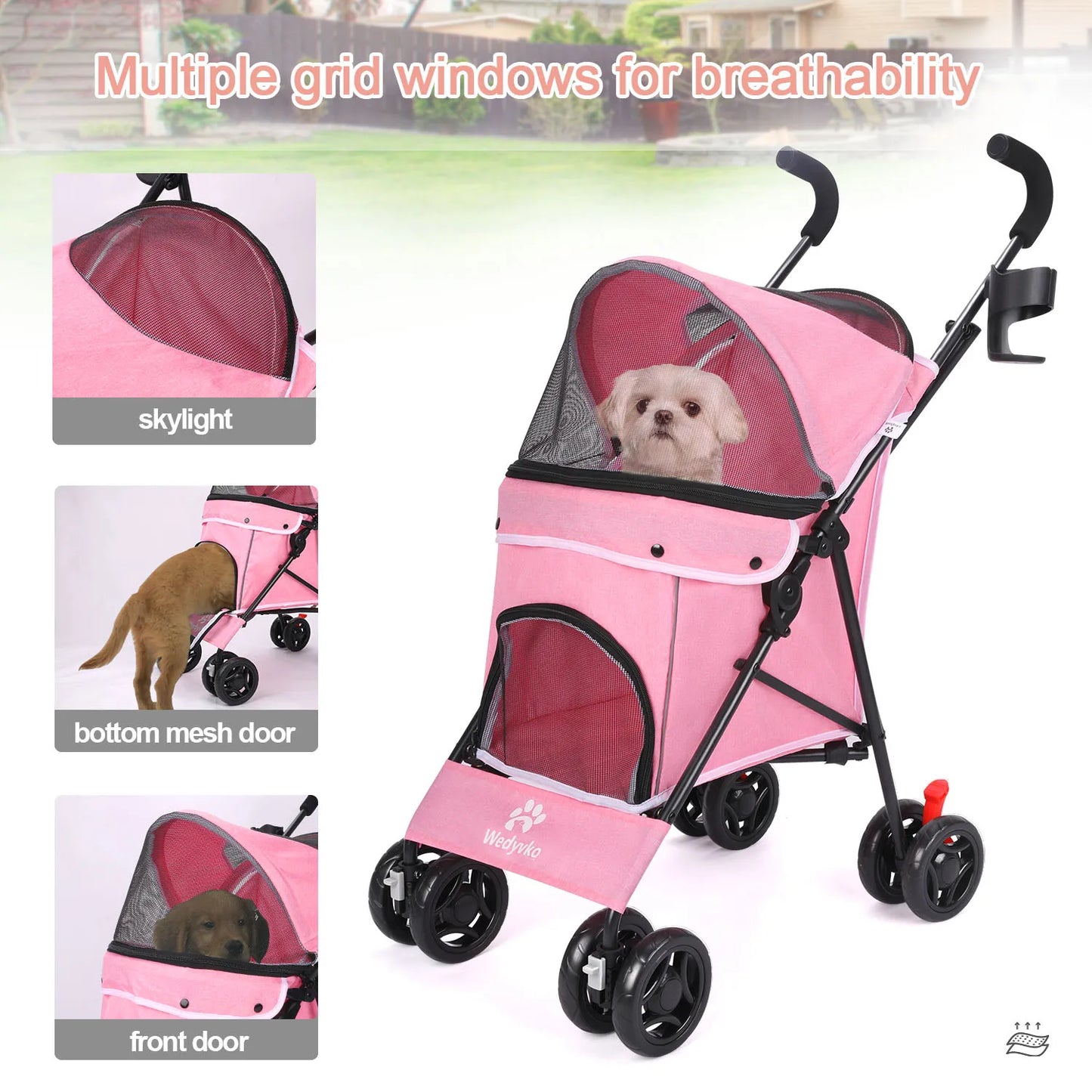 Lightweight Folding Pet Stroller – Breathable Outdoor Travel Pushchair for Small & Medium Dogs and Cats