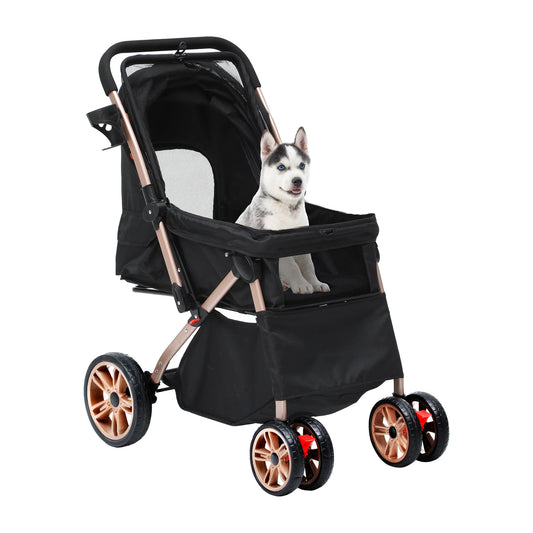 YITAHOME Foldable Dog Stroller for Small & Medium Dogs – Reversible Handle, Mesh Windows, Cup Holder, 360° EVA Wheels & Brakes