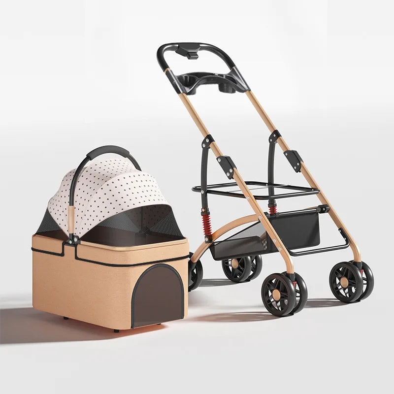 Detachable Pet Outdoor Stroller – Lightweight & Foldable Dog and Cat Cart with Removable Bed and Carry Bag