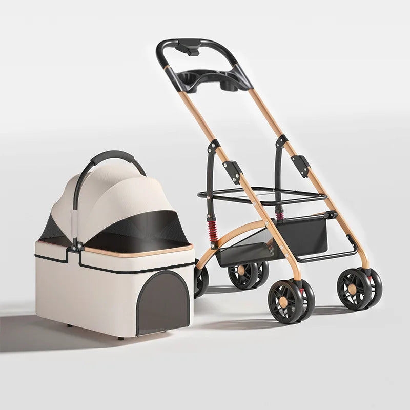 Detachable Pet Outdoor Stroller – Lightweight & Foldable Dog and Cat Cart with Removable Bed and Carry Bag