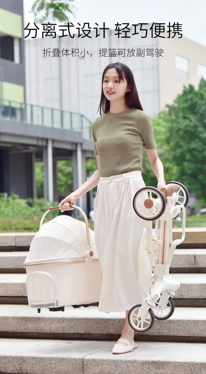 Ultralight Foldable Pet Stroller – 4-Wheel Pet Cart for Cats & Small Dogs up to 15KG