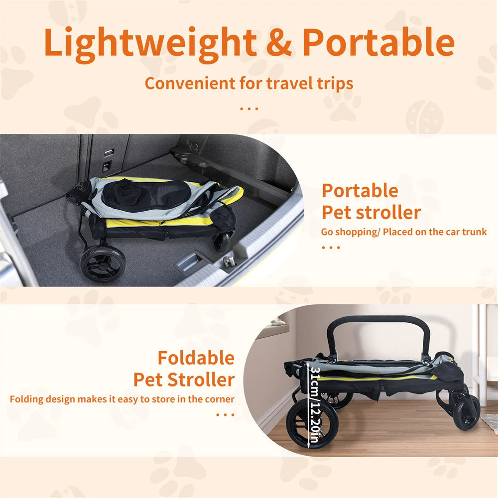 2-in-1 Folding Portable Pet Stroller & Travel Crate – Collapsible Dog Pushchair and Car Seat for Small Dogs & Cats