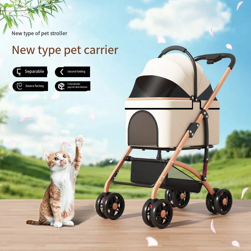 Detachable Pet Outdoor Stroller – Lightweight & Foldable Dog and Cat Cart with Removable Bed and Carry Bag