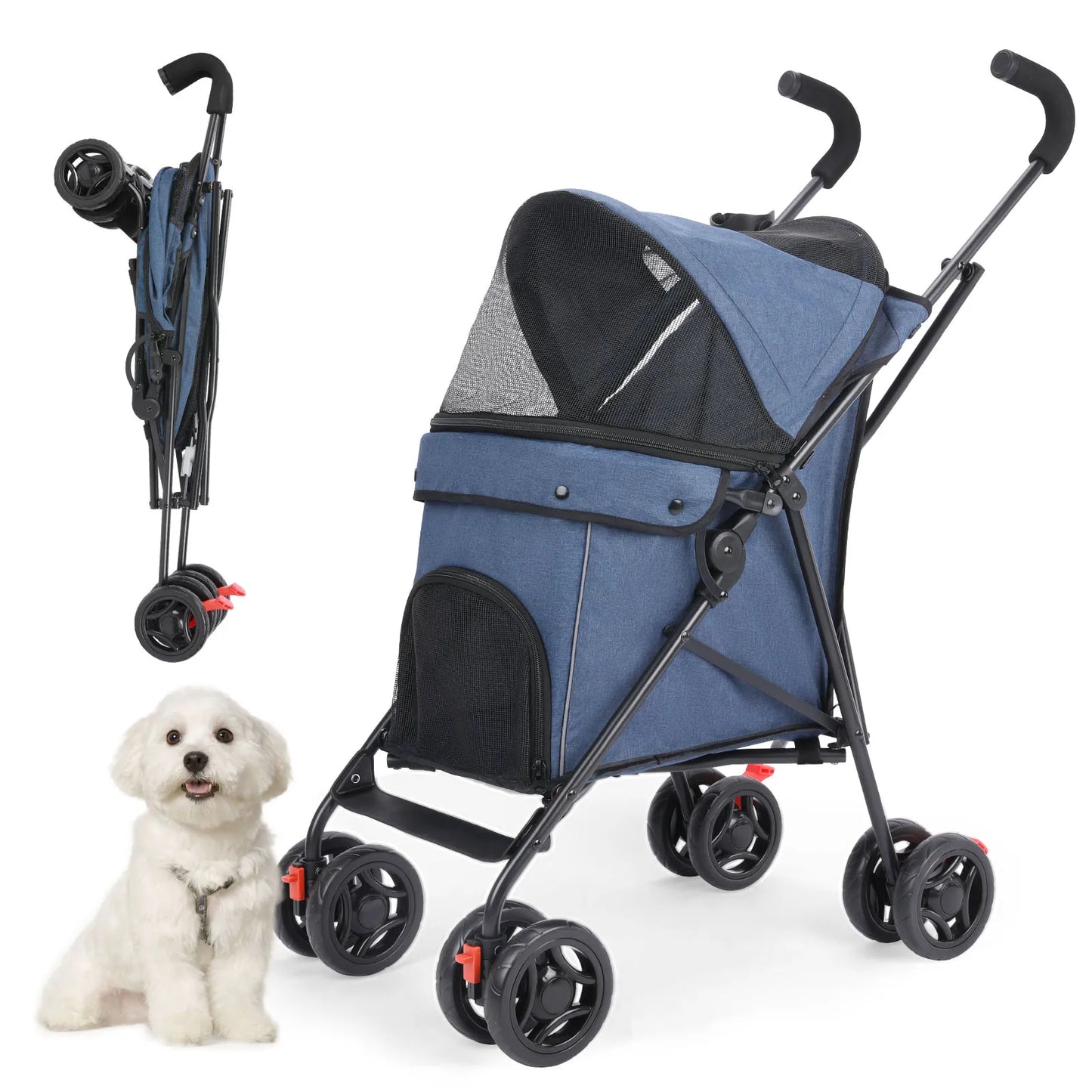 Lightweight Folding Pet Stroller – Breathable Outdoor Travel Pushchair for Small & Medium Dogs and Cats
