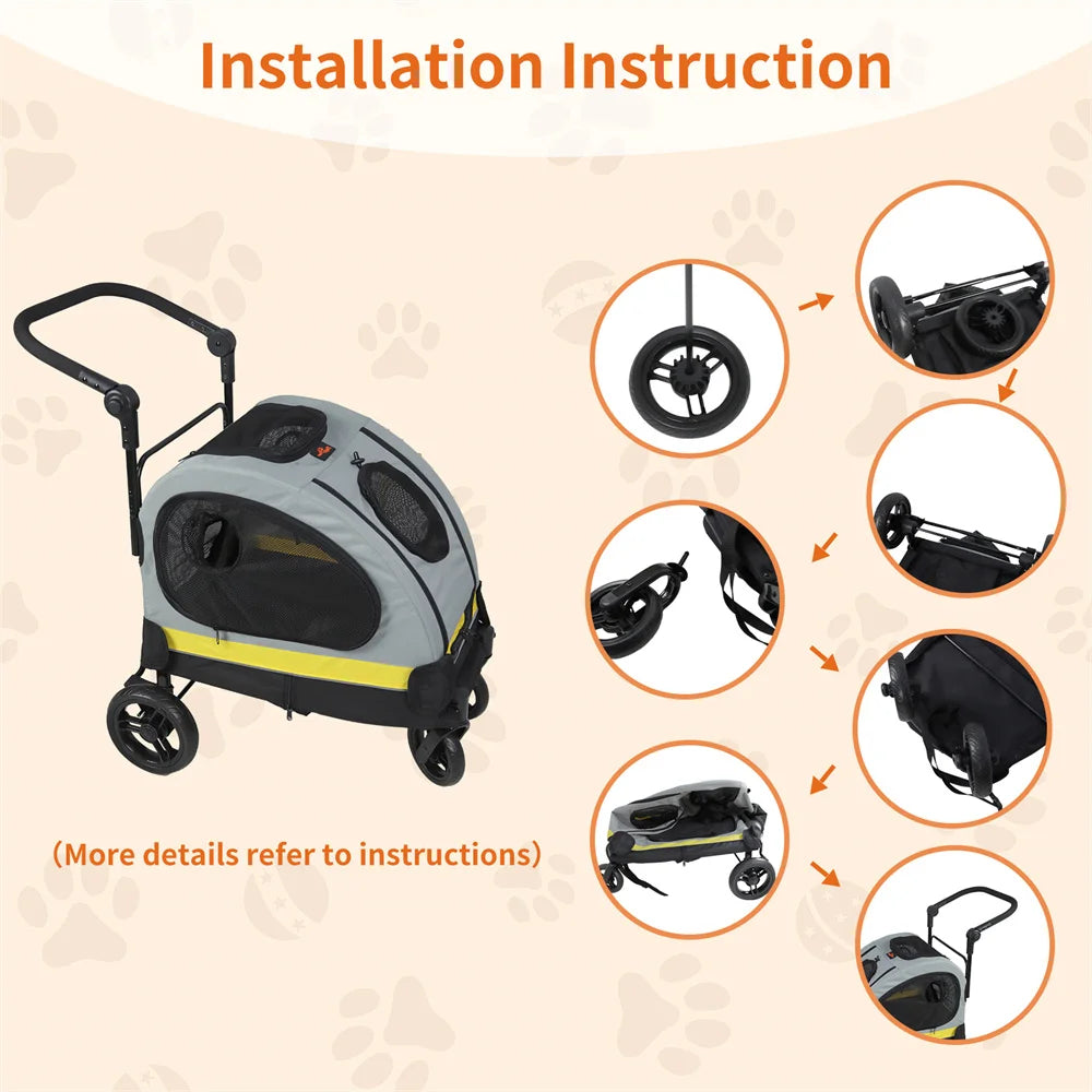 2-in-1 Folding Portable Pet Stroller & Travel Crate – Collapsible Dog Pushchair and Car Seat for Small Dogs & Cats