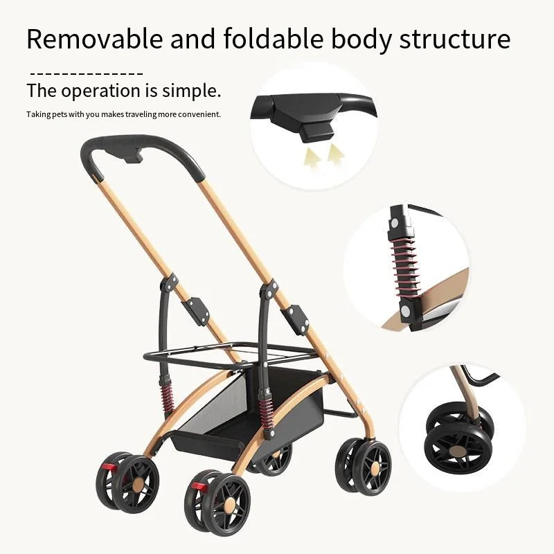 Detachable Pet Outdoor Stroller – Lightweight & Foldable Dog and Cat Cart with Removable Bed and Carry Bag