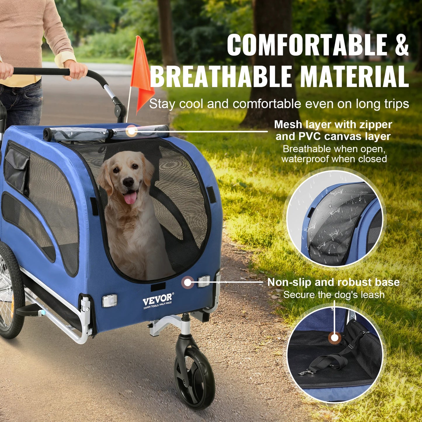 2-in-1 Dog Bike Trailer & Pet Stroller – Heavy-Duty 100 lbs Carrier with Wheels, Coupler, Reflectors & Safety Flag