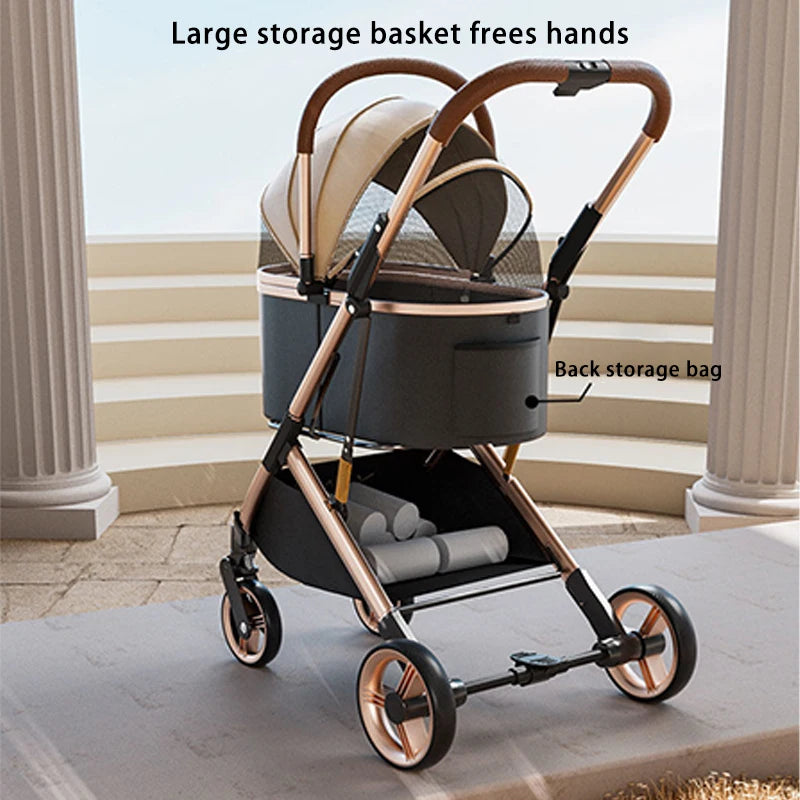 Premium Dog Stroller – Detachable Luxury Pet Carrier with Aluminum Alloy Frame & Dual Brake System