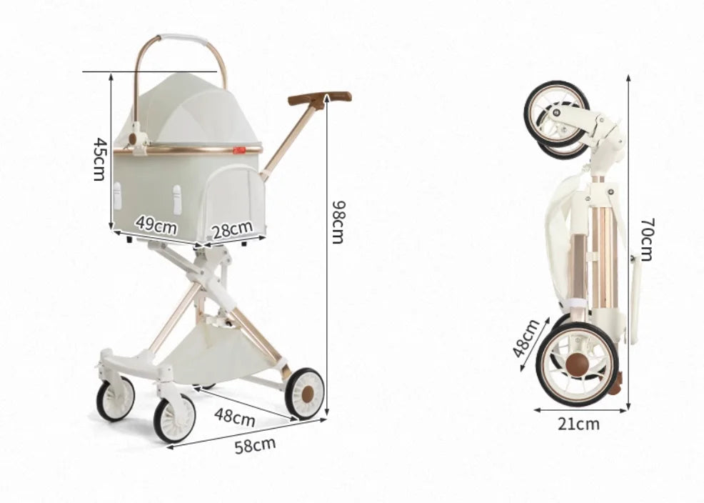 Ultralight Foldable Pet Stroller – 4-Wheel Pet Cart for Cats & Small Dogs up to 15KG