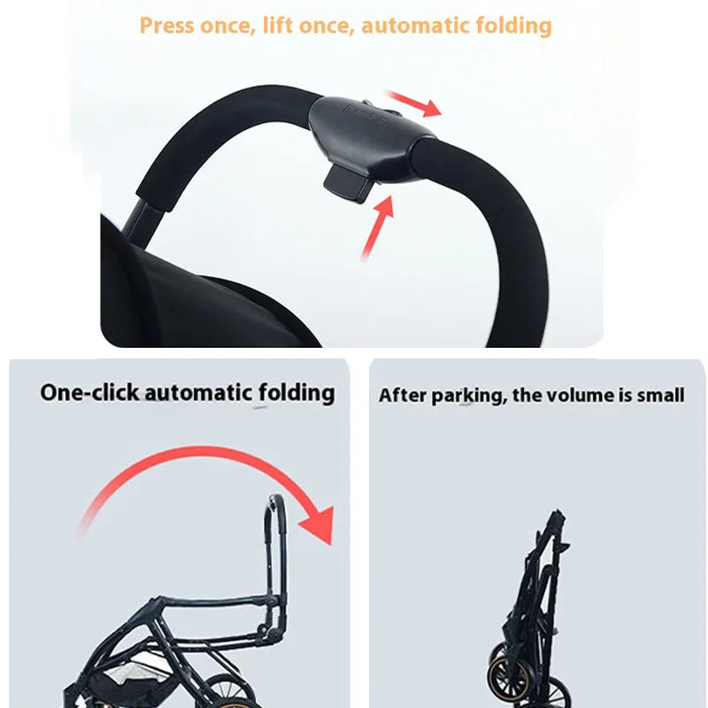 Automatic Folding Pet Stroller – Carbon Steel Frame, Detachable Basket & Dual Shock Absorption for Dogs and Cats