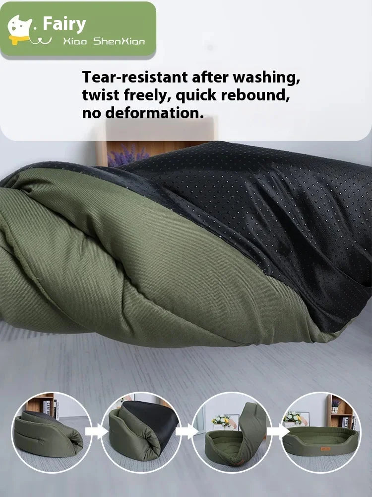 Square Dog Bed for Large Dogs – Waterproof, Anti-Mite, Washable Pet Sofa & Kennel Bed with Inner Pad