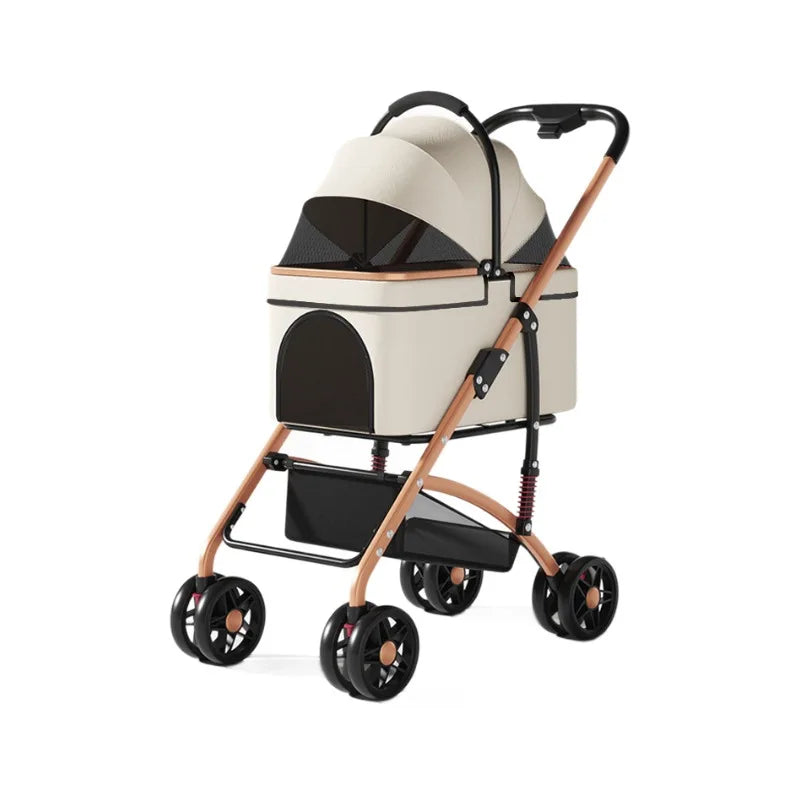 Detachable Pet Outdoor Stroller – Lightweight & Foldable Dog and Cat Cart with Removable Bed and Carry Bag