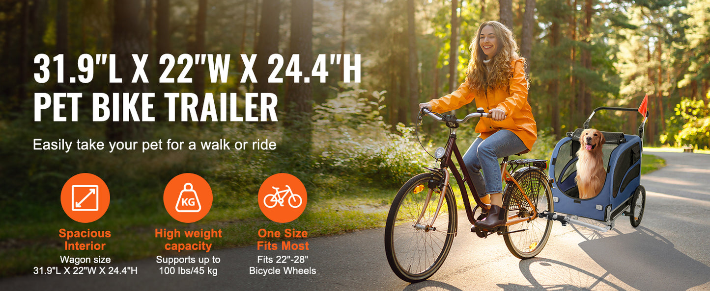 2-in-1 Dog Bike Trailer & Pet Stroller – Heavy-Duty 100 lbs Carrier with Wheels, Coupler, Reflectors & Safety Flag