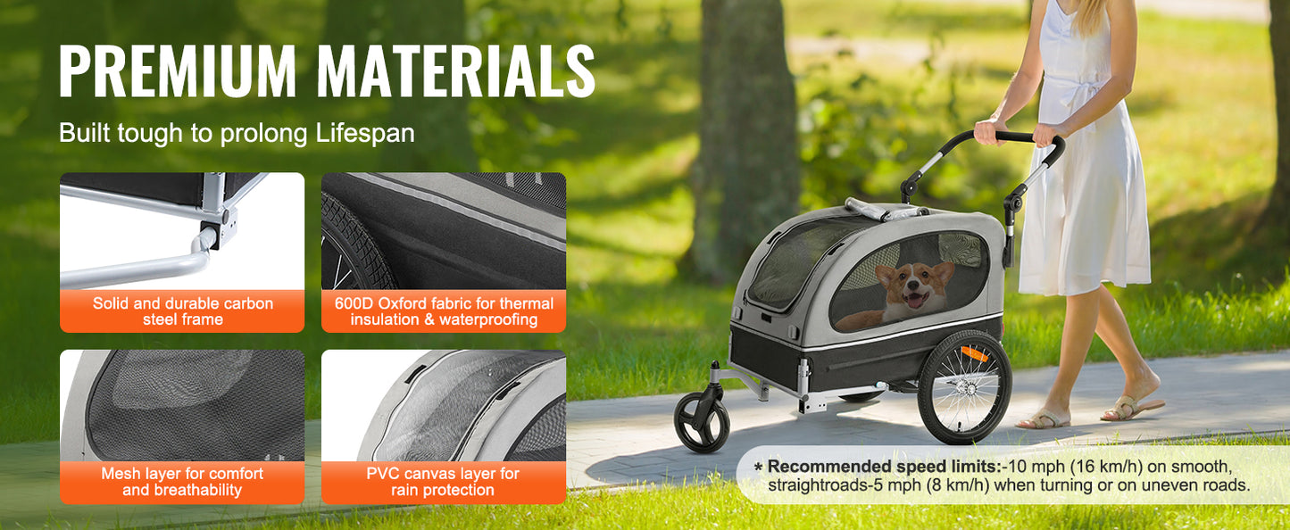 2-in-1 Pet Stroller & Dog Bike Trailer – Heavy-Duty 40kg Capacity, Foldable Wagon with Reflectors & Bicycle Coupler