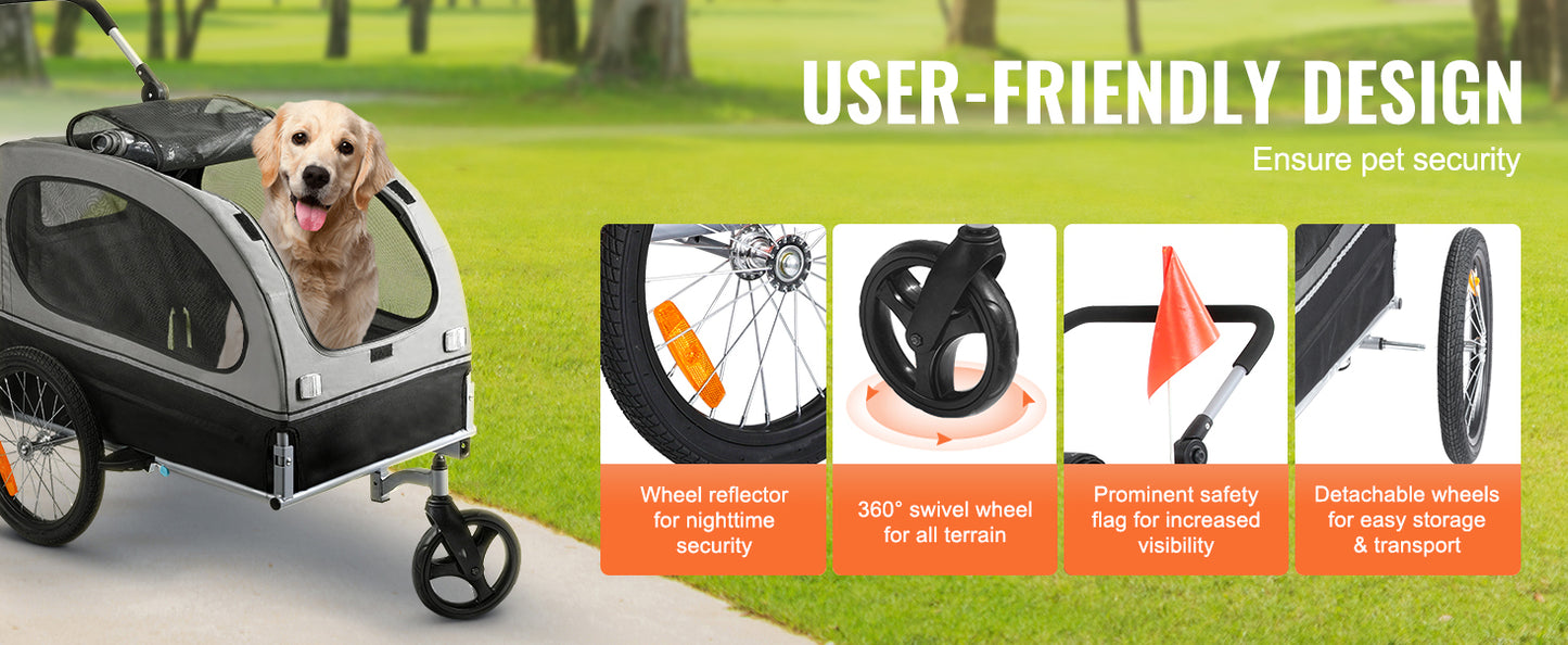 2-in-1 Pet Stroller & Dog Bike Trailer – Heavy-Duty 40kg Capacity, Foldable Wagon with Reflectors & Bicycle Coupler